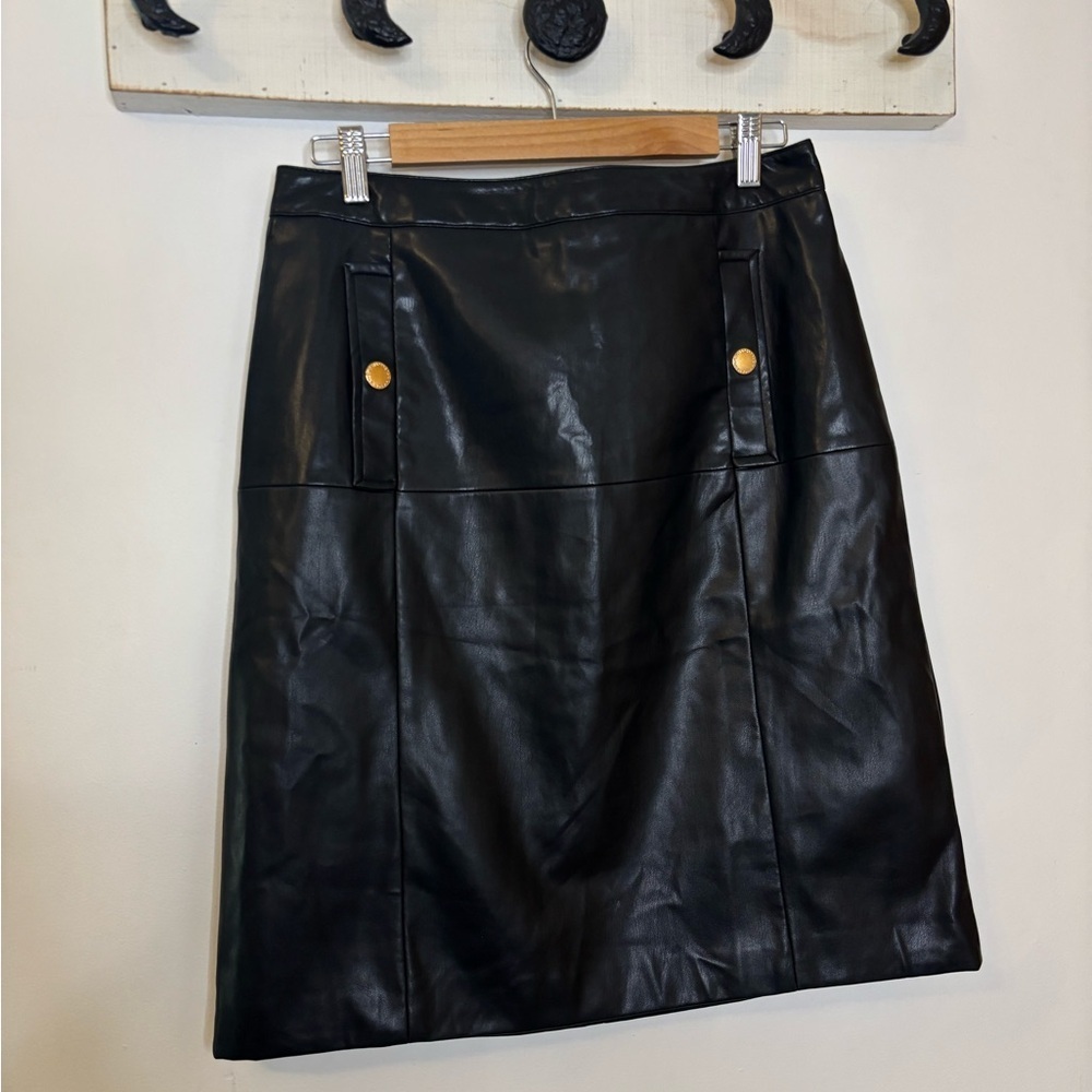 Liz Claiborne Black Faux Leather career Skirt